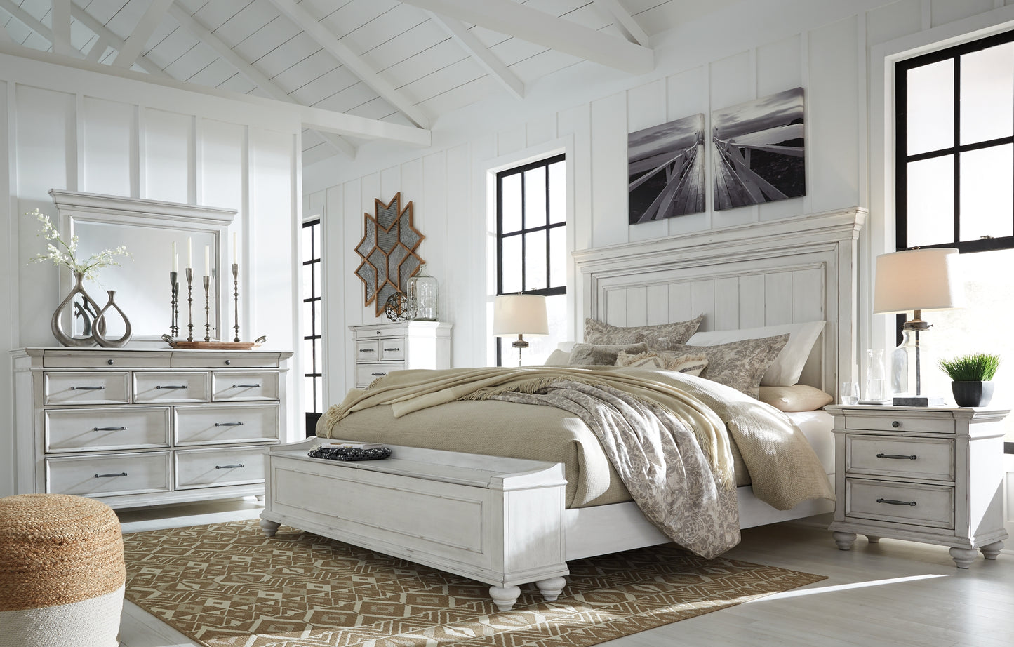 Kanwyn  Panel Bed With Storage Bench