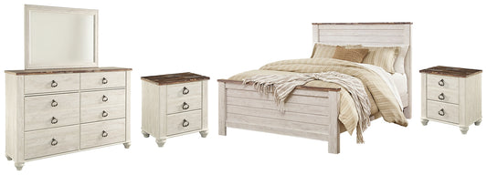 Willowton Queen Panel Bed with Mirrored Dresser and 2 Nightstands